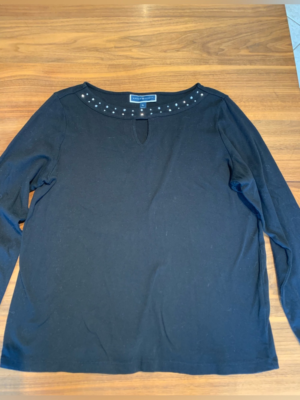 Banana Republic Black Knit Top with Embellished Neckline, EUC, XL, cotton